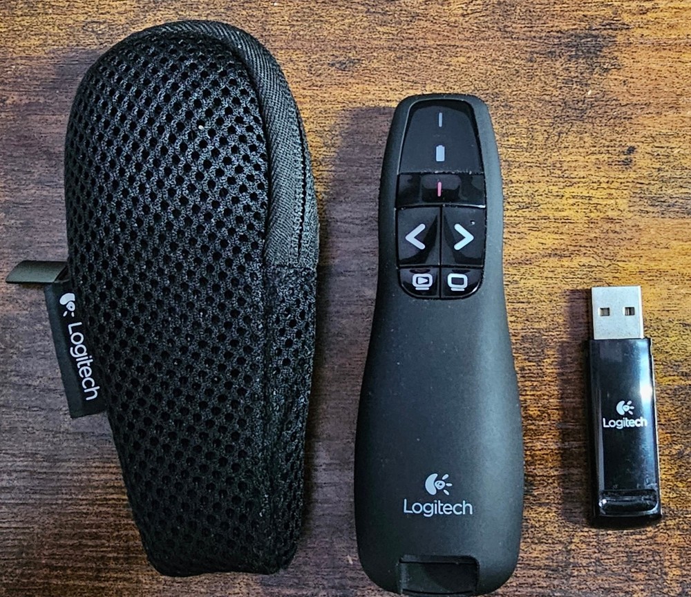 Logitech R400 Wireless Presenter Remote Laser Pointer USB Dongle Case - Tested
