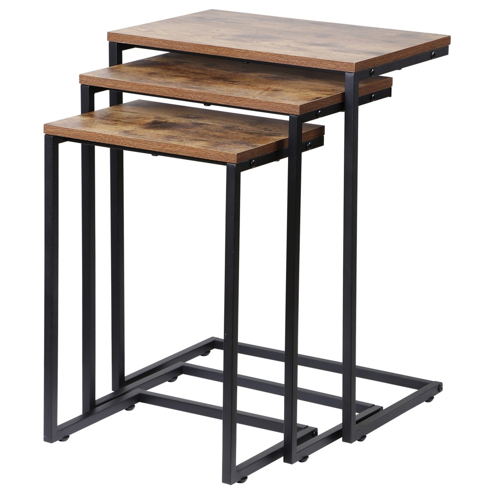 Nesting Coffee Table Set of 3 Industrial Stacking Accent End Table Rustic Brown