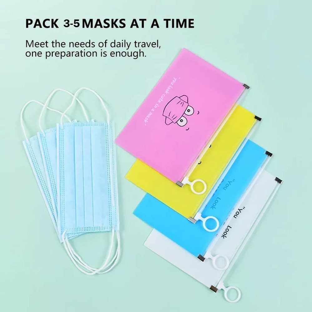 2 Pack Face Mask Case Storage Pouch Clip Zip Storage Bag Mask Organizer  Box