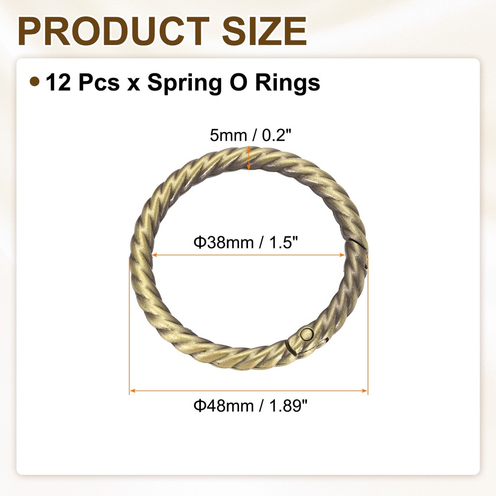 12pcs Spring O Rings 1 1/2" Round Trigger Metal Snap Hook Key Ring Light Brown