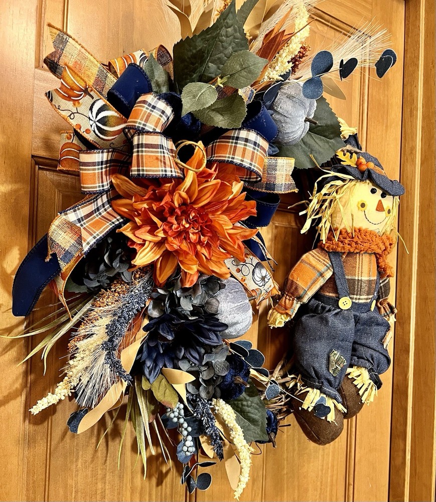 Handmade Scarecrow Fall Grapevine Wreath