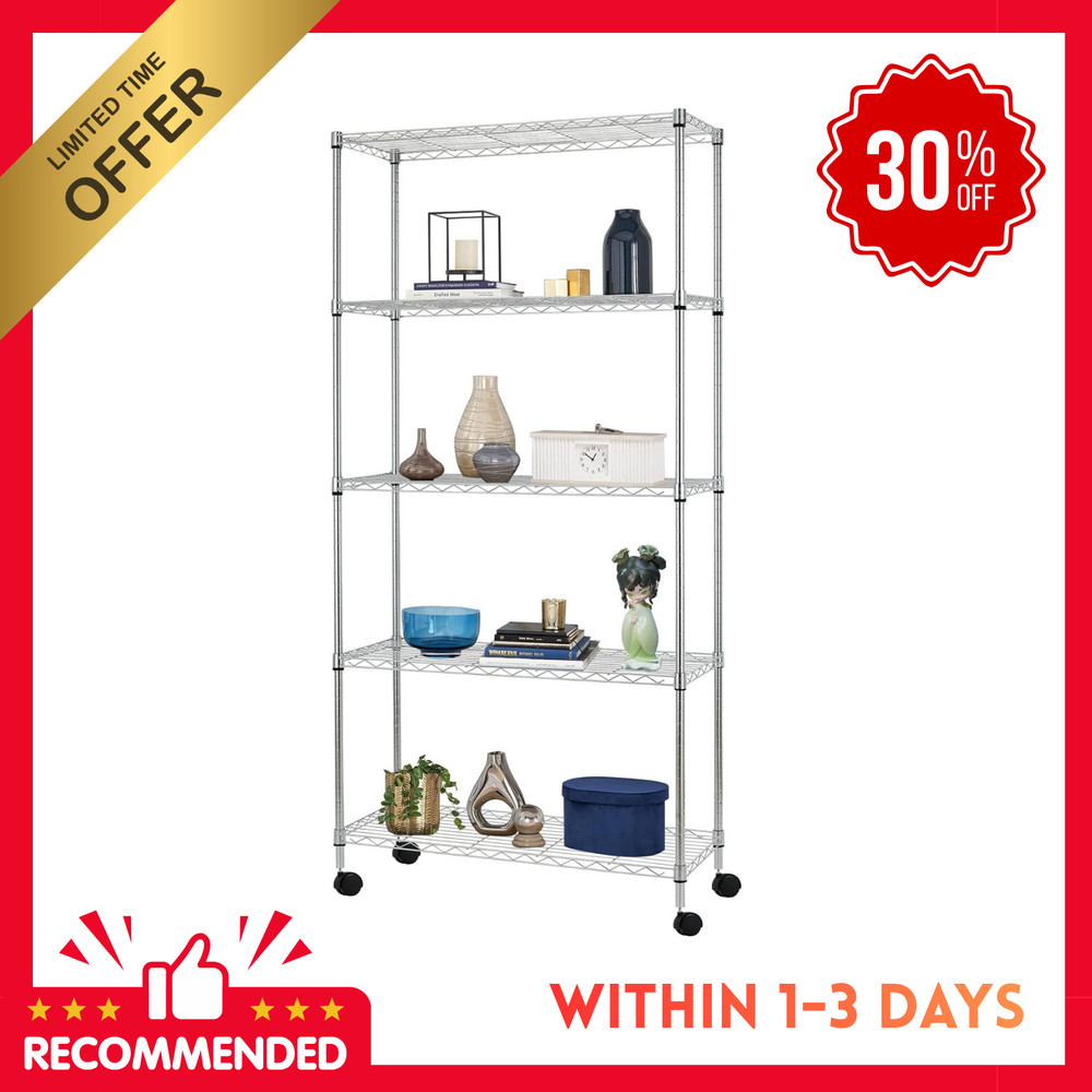 5 Tier Heavy Duty Large Wire Shelving Unit NSF Metal Shelf Rack Shelving Chrome