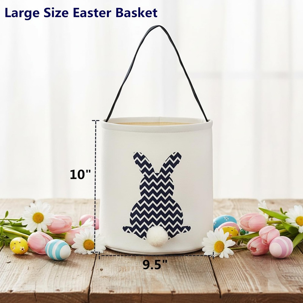 E-FirstFeeling Easter Bunny Basket,Large Canvas Empty Egg Hunt Basket, Bunny ...