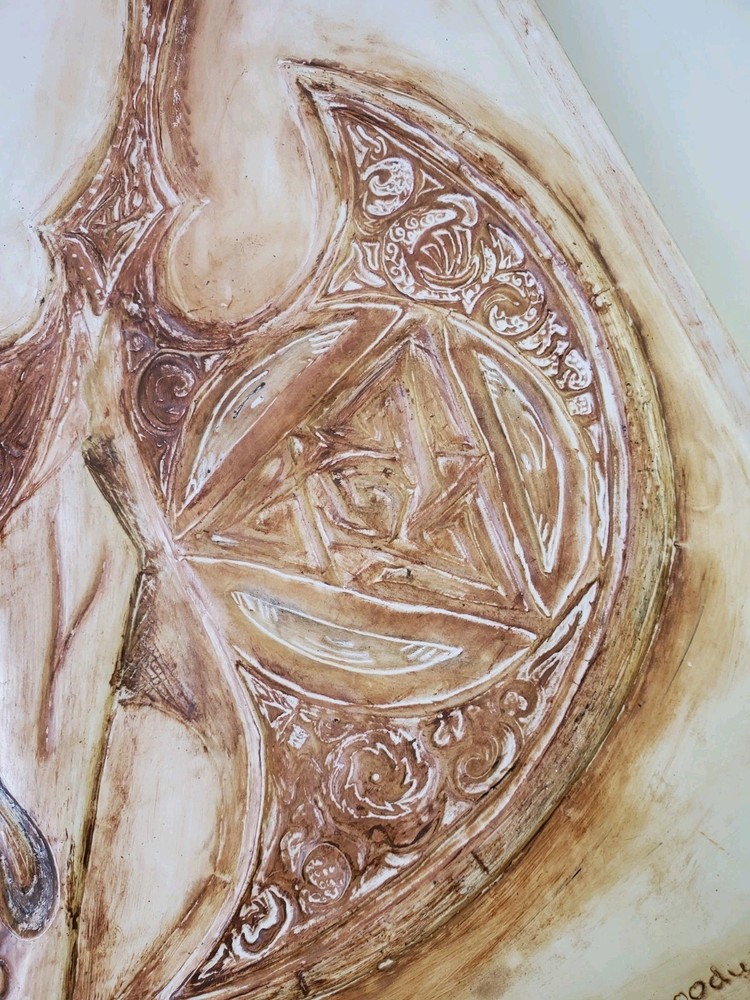 Primitive Axe Carved Chalkware Wall Plaque Signed Vintage