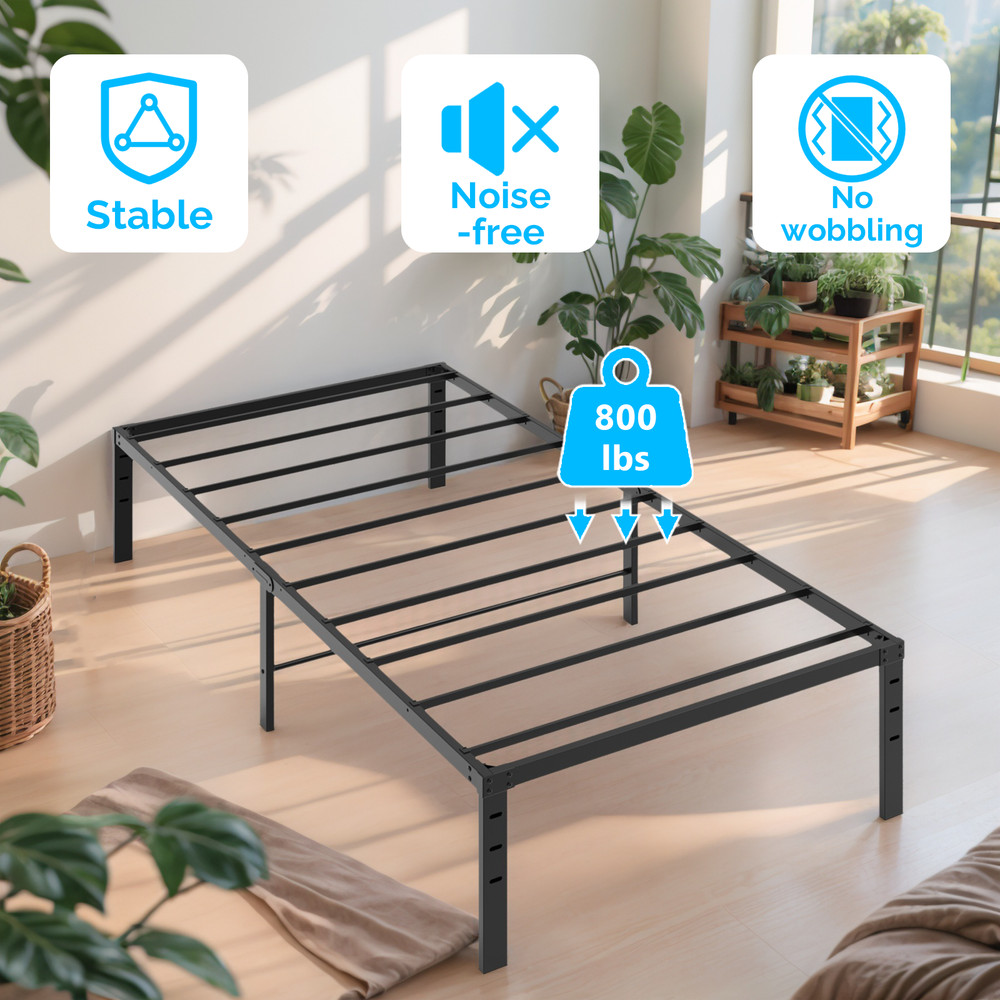 Black Twin Size Simple Basic Platform Metal Bed Frame - 12 Inch Bed Height