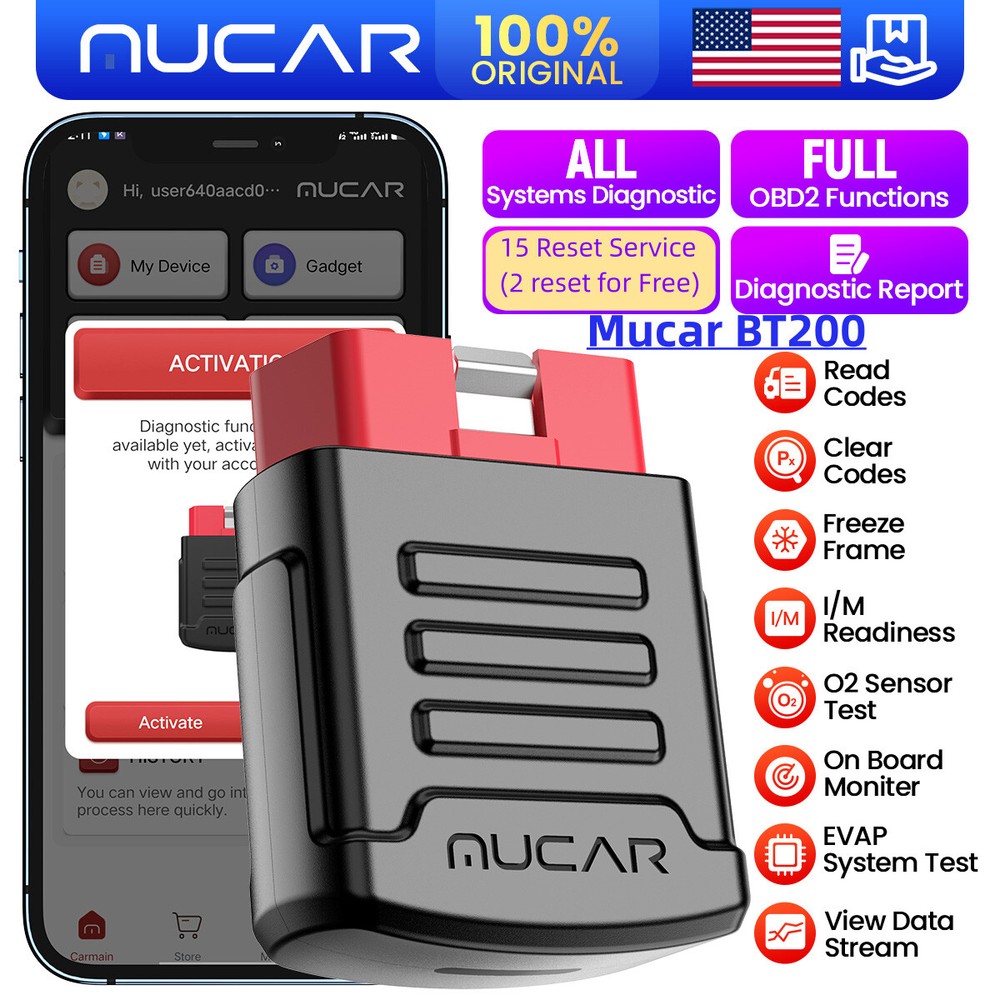 MUCAR BT200 All System Diagnostic OBD2 Code Reader Check Engine Oil & SAS Resets