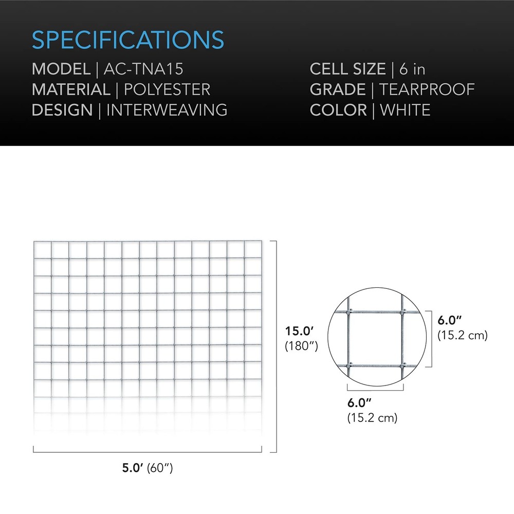 AC Infinity 5x15 ft HeavyDuty Polyester Scrog Trellis Netting for Hydroponics