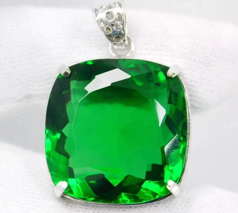Certified 92.5 Ct+ Natural Tsavorite Garnet 925 Solid Silver Pendant Gemstone