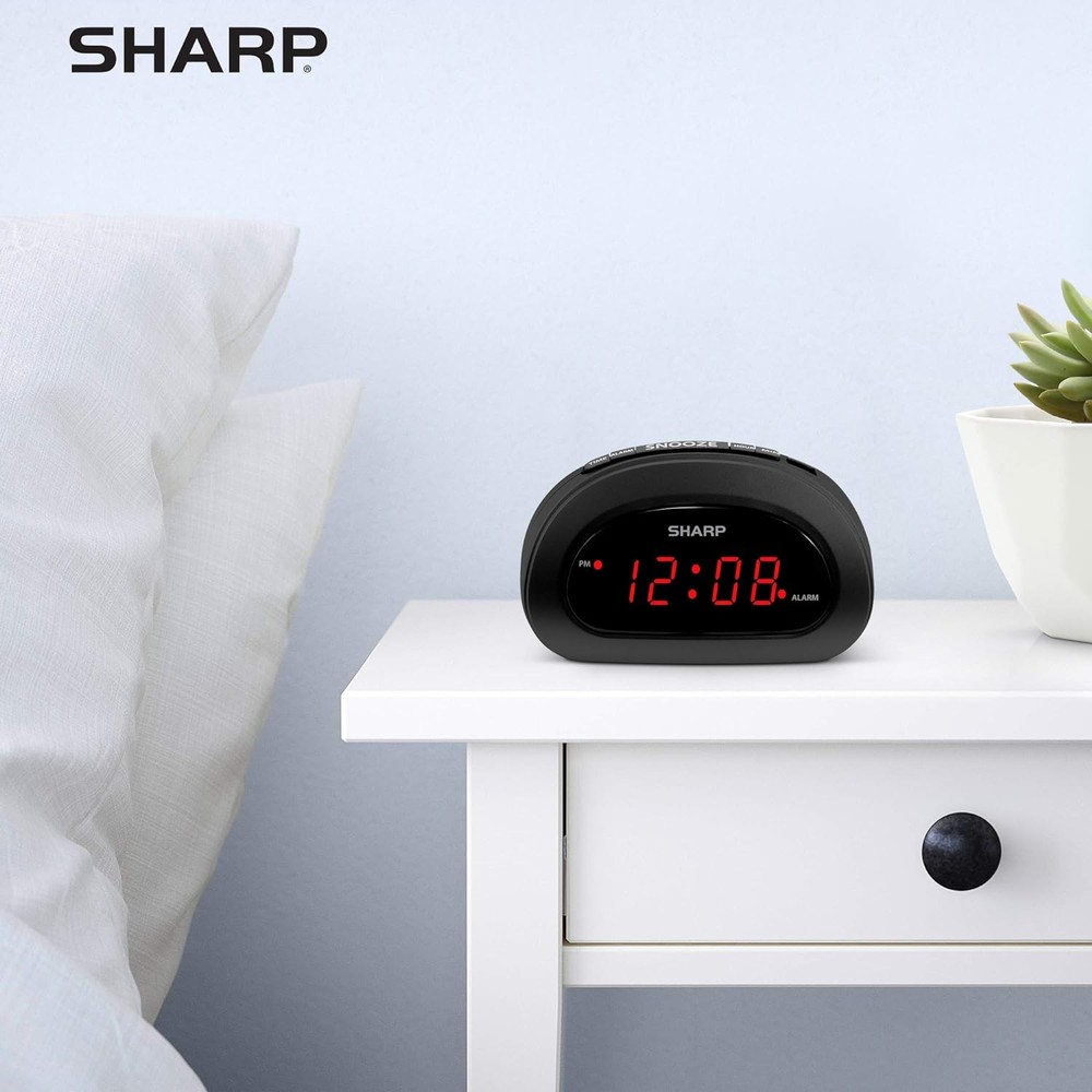 Sharp Small, Space-Saving Digital Alarm Clock – Compact Bedside Black