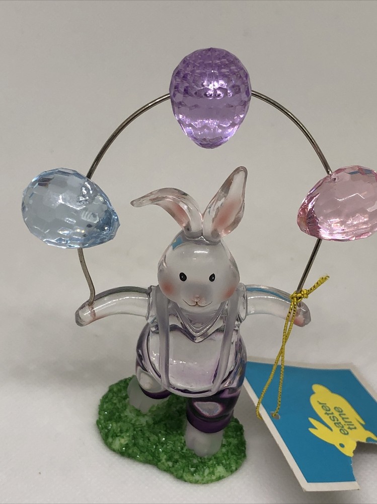 Acrylic Vintage Easter Bunny Sculpture Holding Three Eggs