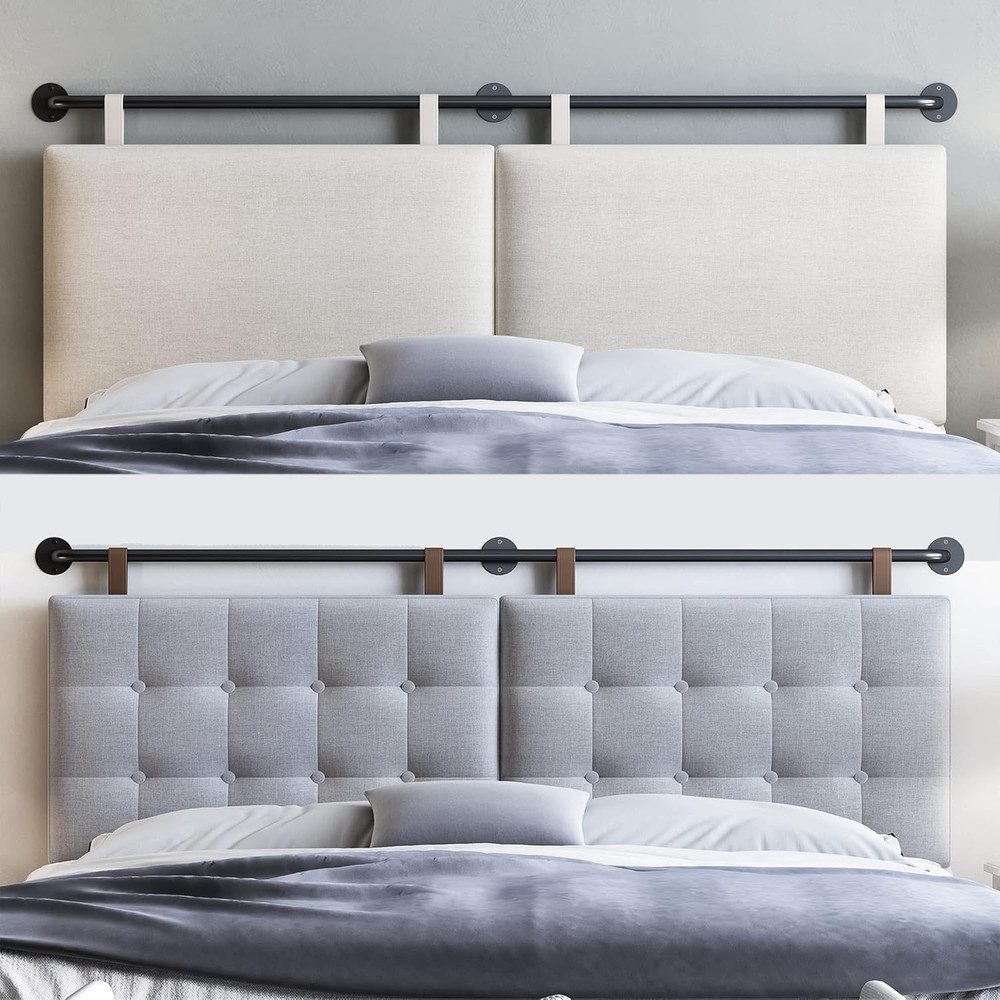 Wall Mounted King Headboard Upholstered Linen Tufted Adjustable Height Bedroom