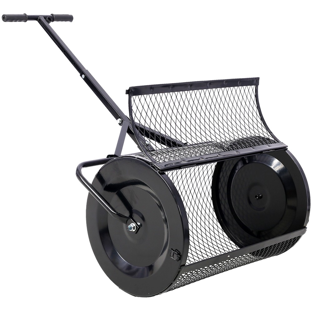 Peat Moss Spreader Metal Mesh Basket with Handle Compost Seeding Spreader Roller