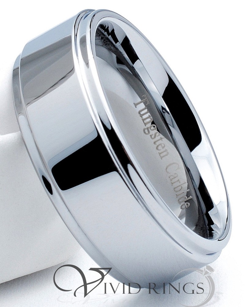Men Tungsten Carbide Ring Wedding Band Step Edge - Size 7.5  to 15