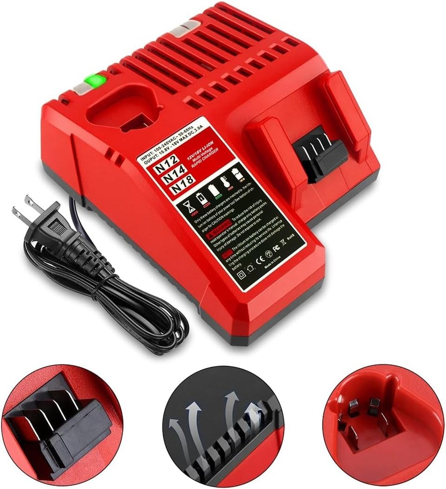 M12 & M18 Multi-Voltage Battery Charger Replacement for Milwaukee Rapid Charger