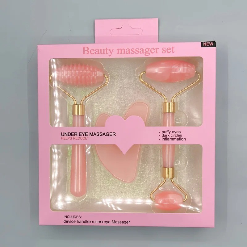 New 3Pcs Gua Sha Face Neck Massage Scraper Roller Set SPA Fast Shipping