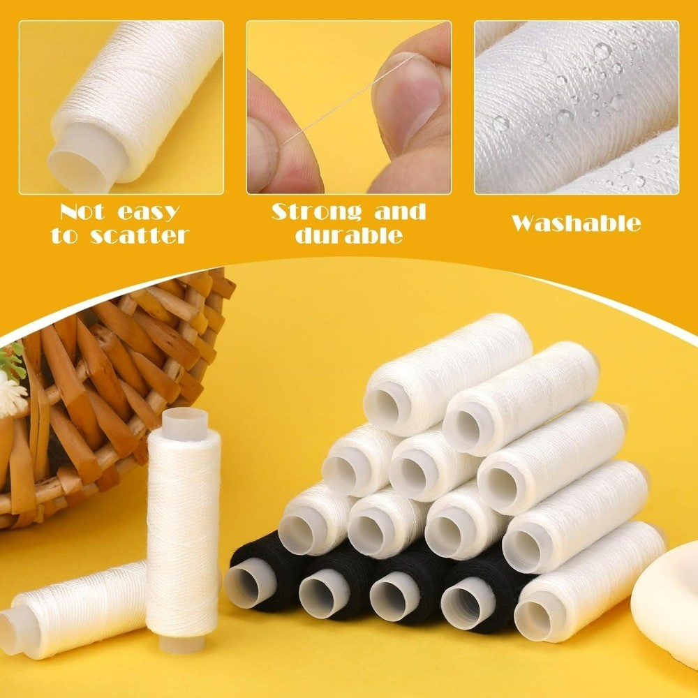 Sewing Thread 1 Roll Black and 1 Roll White 200 Yards Each Polyester Thread for