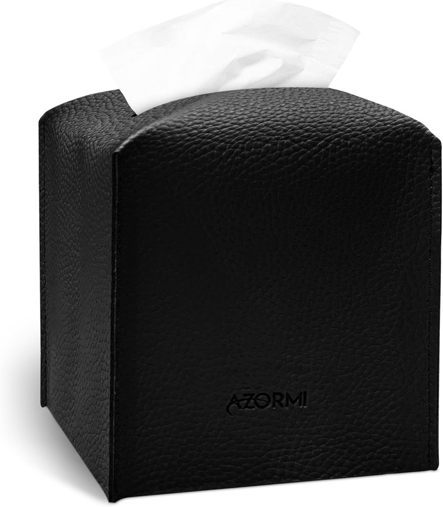Tissue Box Cover Holder, PU Leather Tissue Box Cover Square with Bottom