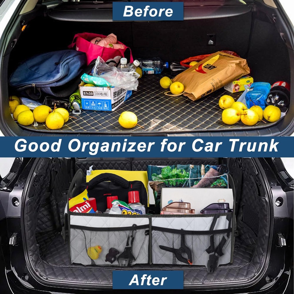 Trunk Organizer 6 Pockets Medium Beige, 50L Waterproof Polyester SUV Minivan