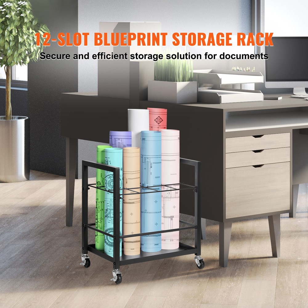 Blueprint Storage Rack 12 Slots Mobile Roll File Holder for Architectural