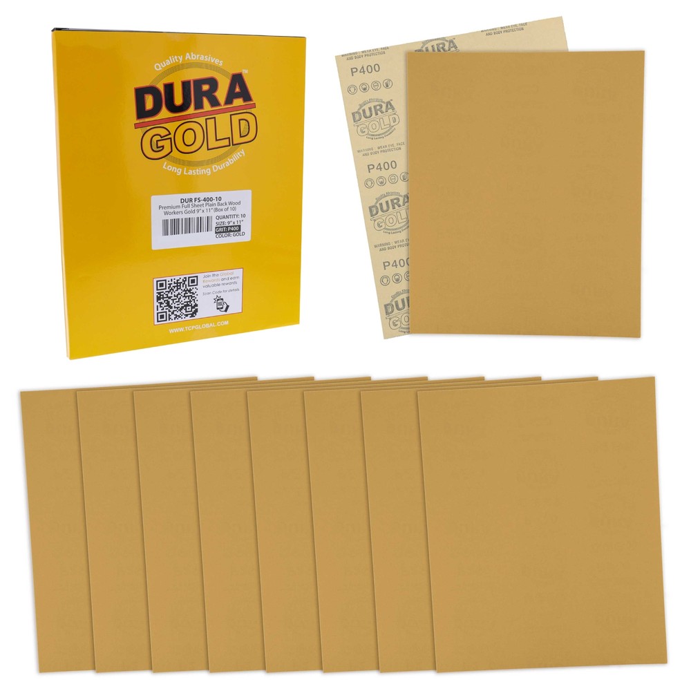 400 Grit - Full Size 9" x 11" Sheet Plain Backing Sandpaper - 10 Sanding Sheets