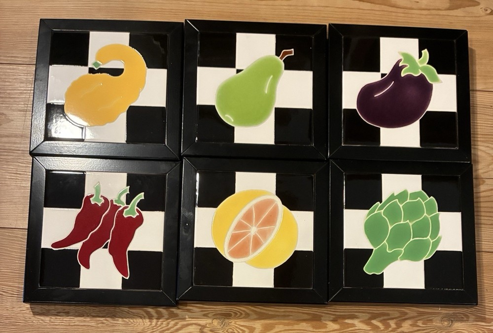 1-6 Alvstad Custom Tile Co Ceramic Tile Signed & Framed Fruit or Vegetable