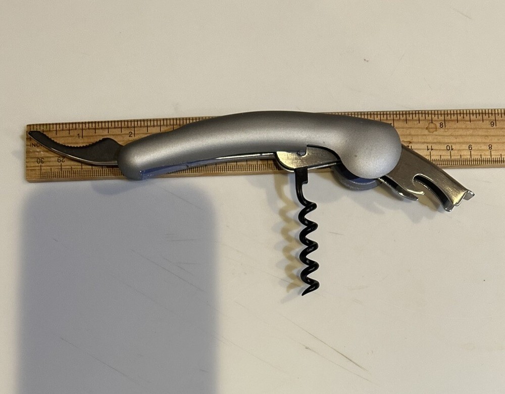 VTG MULTI PURPOSE BAR KITCHEN TOOL CORKSCREW BOTTLE OPENER PLUS GRAY SILVER 5”