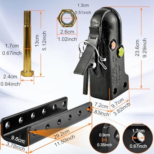 2-5/16 Inch Adjustable Trailer Coupler - 5-Position Adjustable Channel Bracket