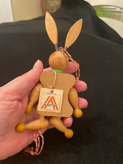 Vintage Jumping Jack Rabbit AUSTRIA Wooden Pull String Toy A-
