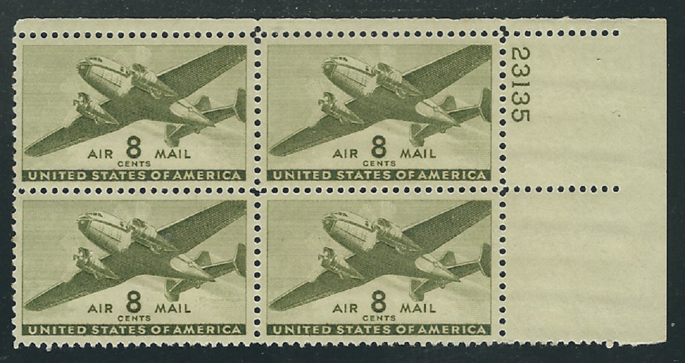 Scott # C-26...8 Cent...Plane...2 Plate Blocks...MNH
