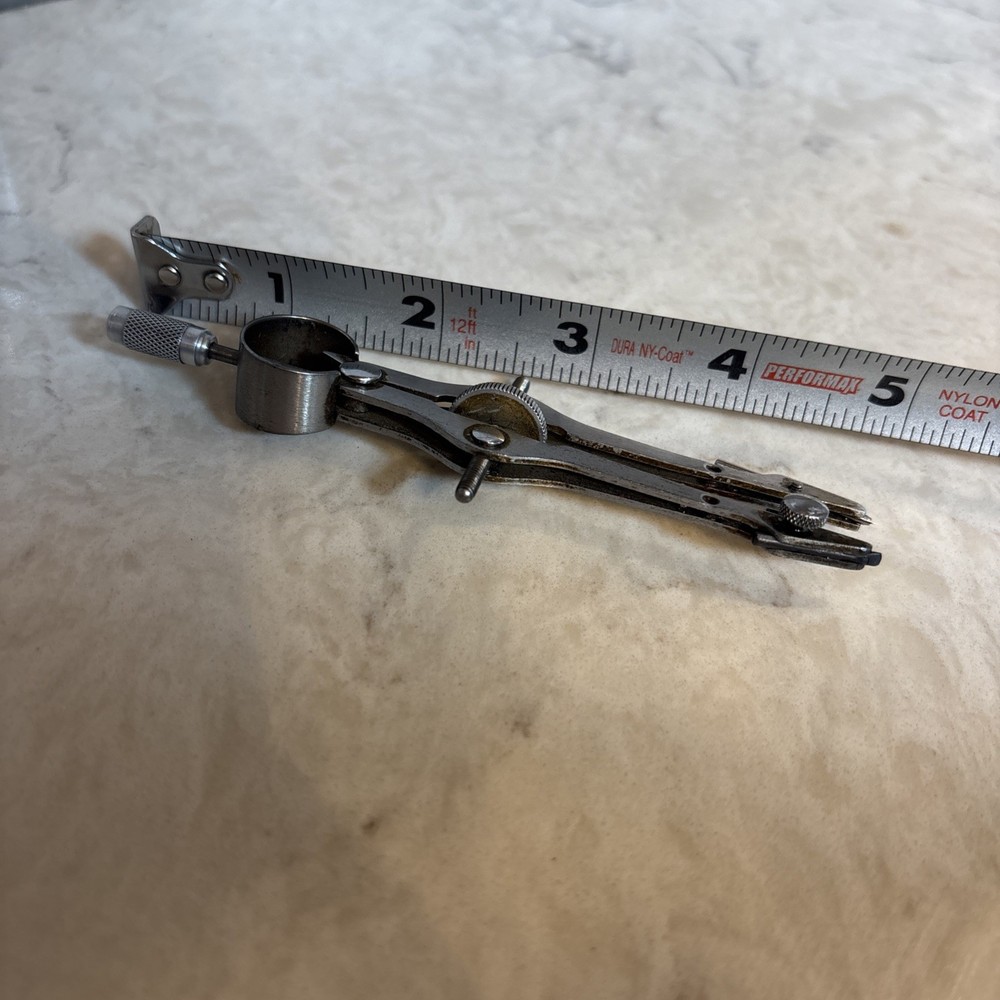 Vintage Vemco Pasadena Yellow Dot Drafting Compass Small 4-3/4"