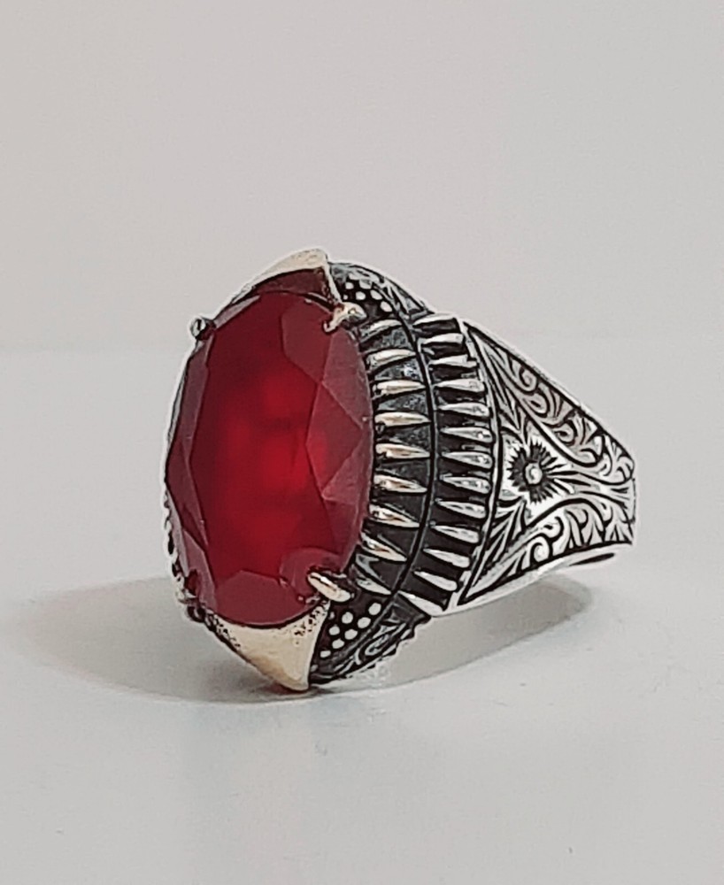 Men 925 Silver Ring Solitaire Ruby Spinel Ring Man Sterling $