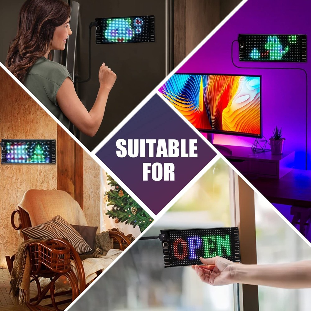 "RAYHOME 7""x3"" LED Car Sign Flexible Bluetooth USB Programmable Scrolling D...