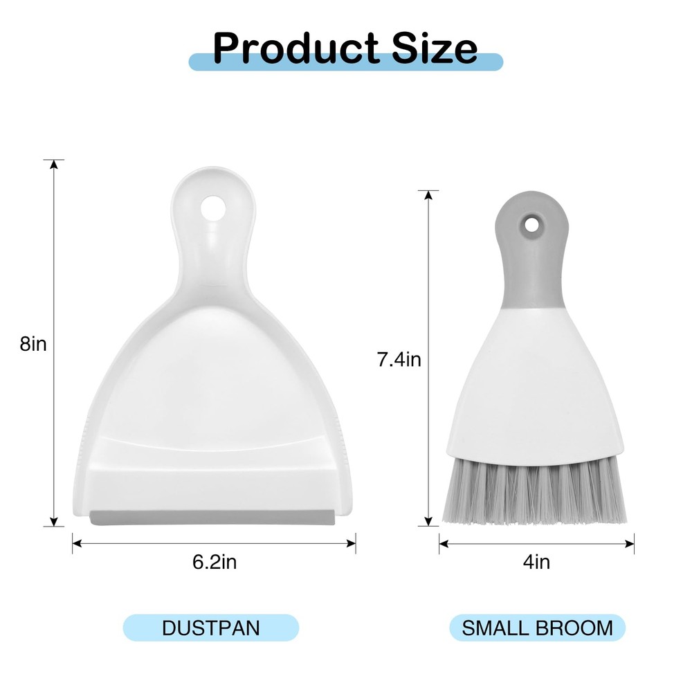 NACENA Mini Dustpan & Brush Set Compact White Gray