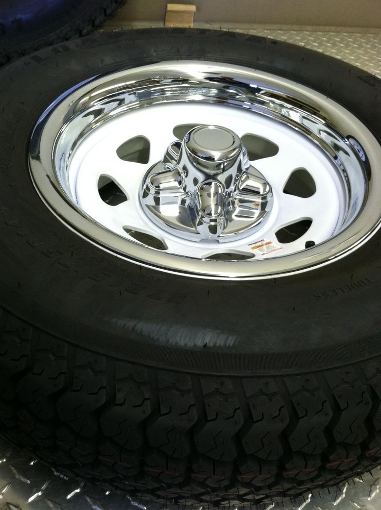 (set of 6) 15" 6LUG Chrome Trailer Wheel Ring / Cap 2 piece Covers SHARP!!