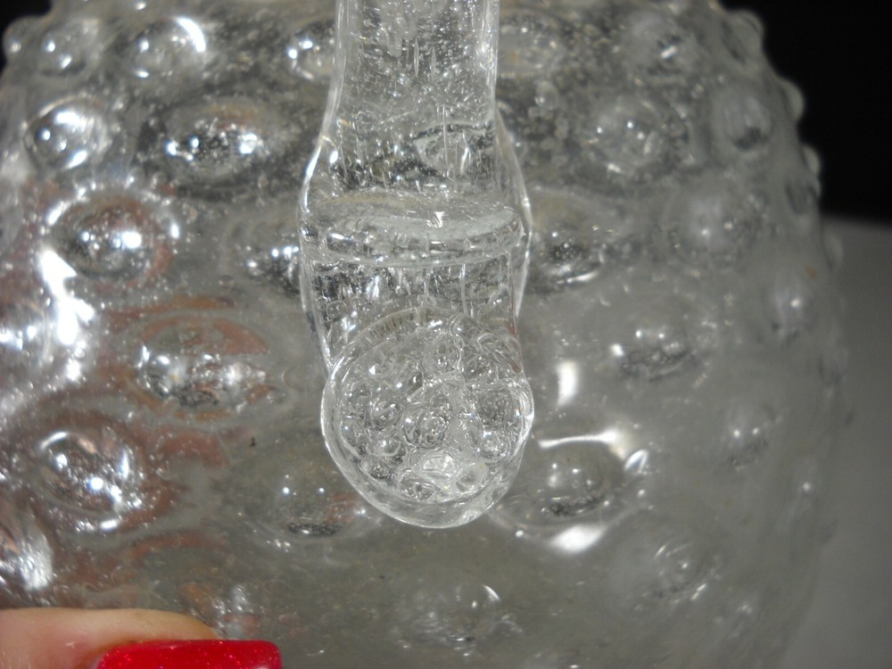 Vintage Clear Crackle Glass with Hobnail Pattern & Applied Handle Pitcher