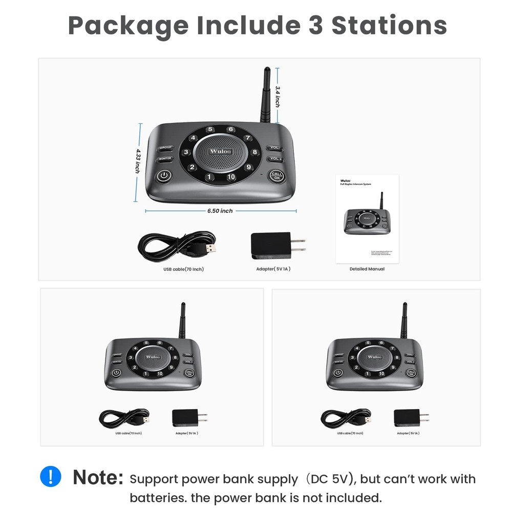 Wireless Two-Way Intercom System Full Duplex Audio for Home or Business