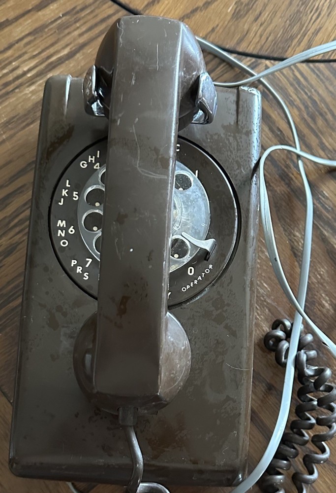 Vintage ITT  Telephone Brown Rotary Dial Phone Wall Mount Untested