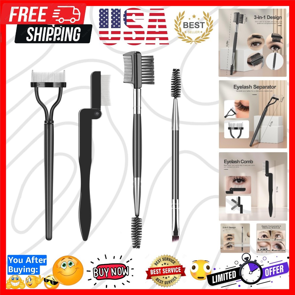 Eyelash Comb Lash Separator Tool Brow Brush & Lash Spoolie Professional Eye M...