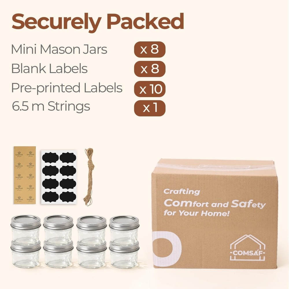 ComSaf Mini Mason Jars 4oz - 8 Pack, Regular Mouth 4oz*8, Clear,Silver