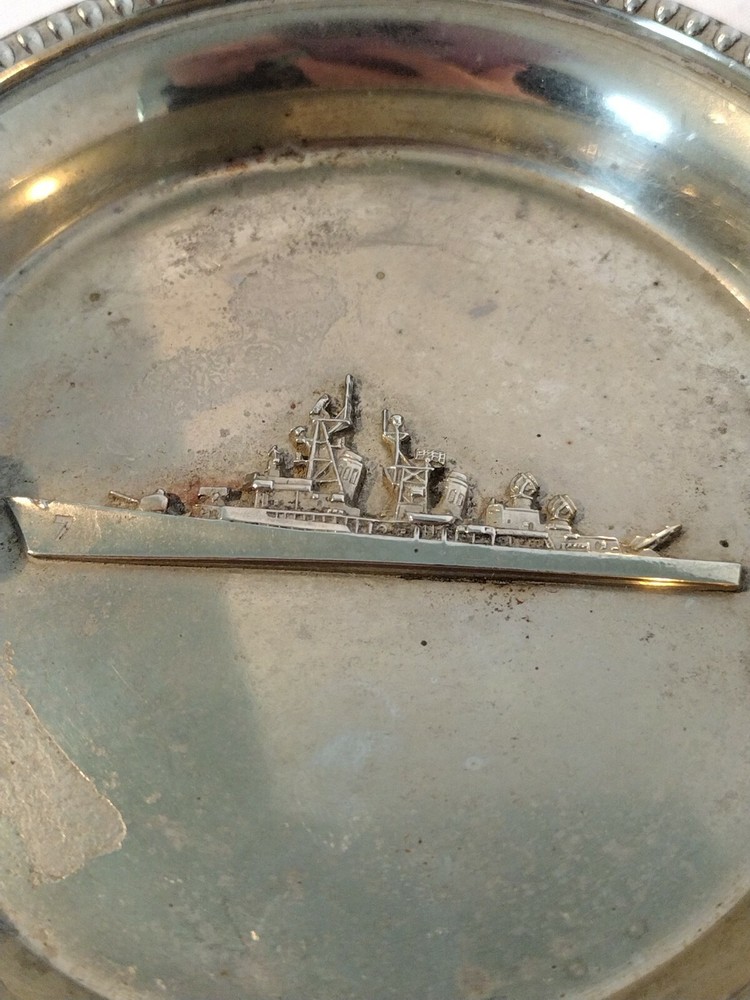Vintage Silver Plated Ashtray, with Naval Ship