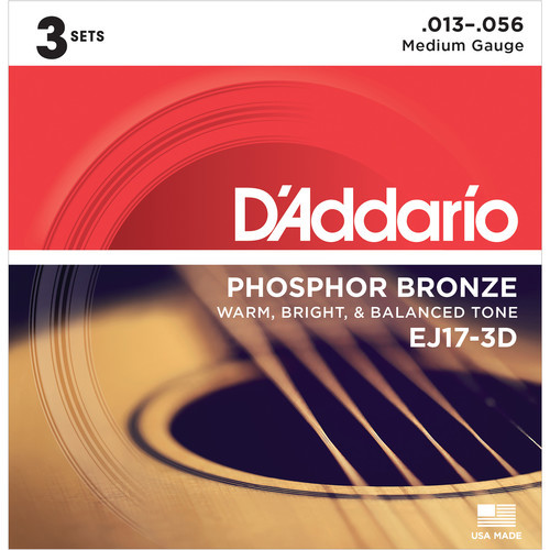 3 Sets D'Addario EJ17 Acoustic Guitar Strings EJ17-3D Phosphor Bronze Medium