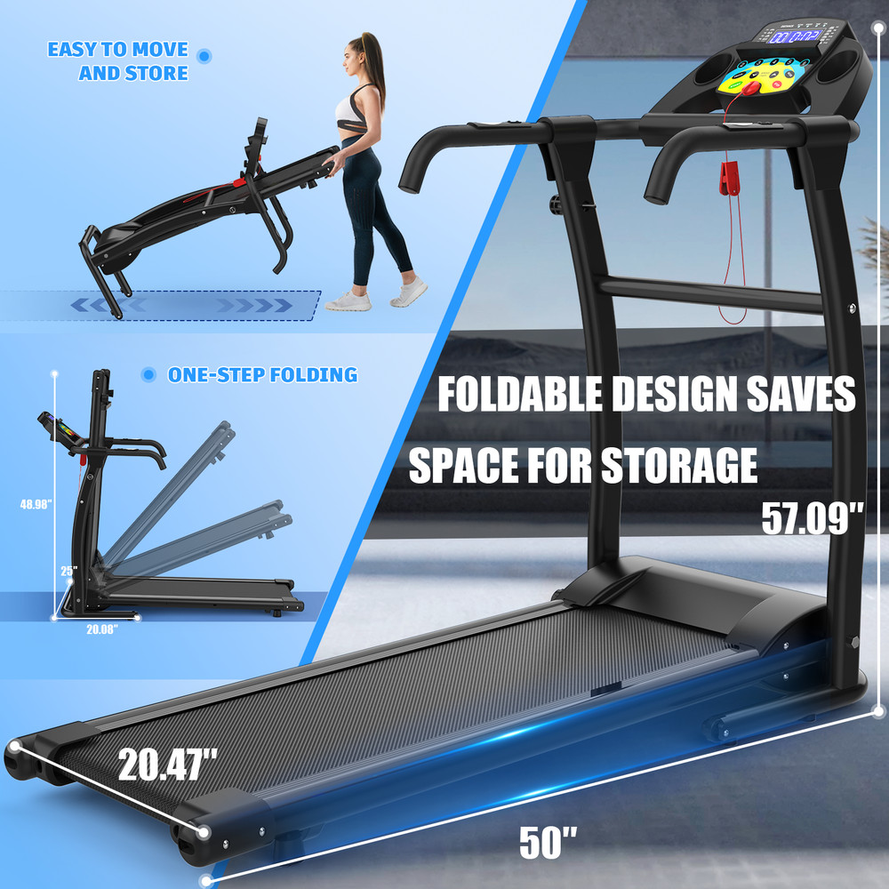 2.5HP Foldable Treadmill for Home Quiet Folding Running Jogging Machine, 265 LBS