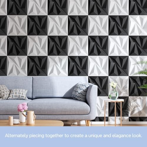 3D Wall Panels for Interior Wall Decor Diamond Design Accent Wall Black