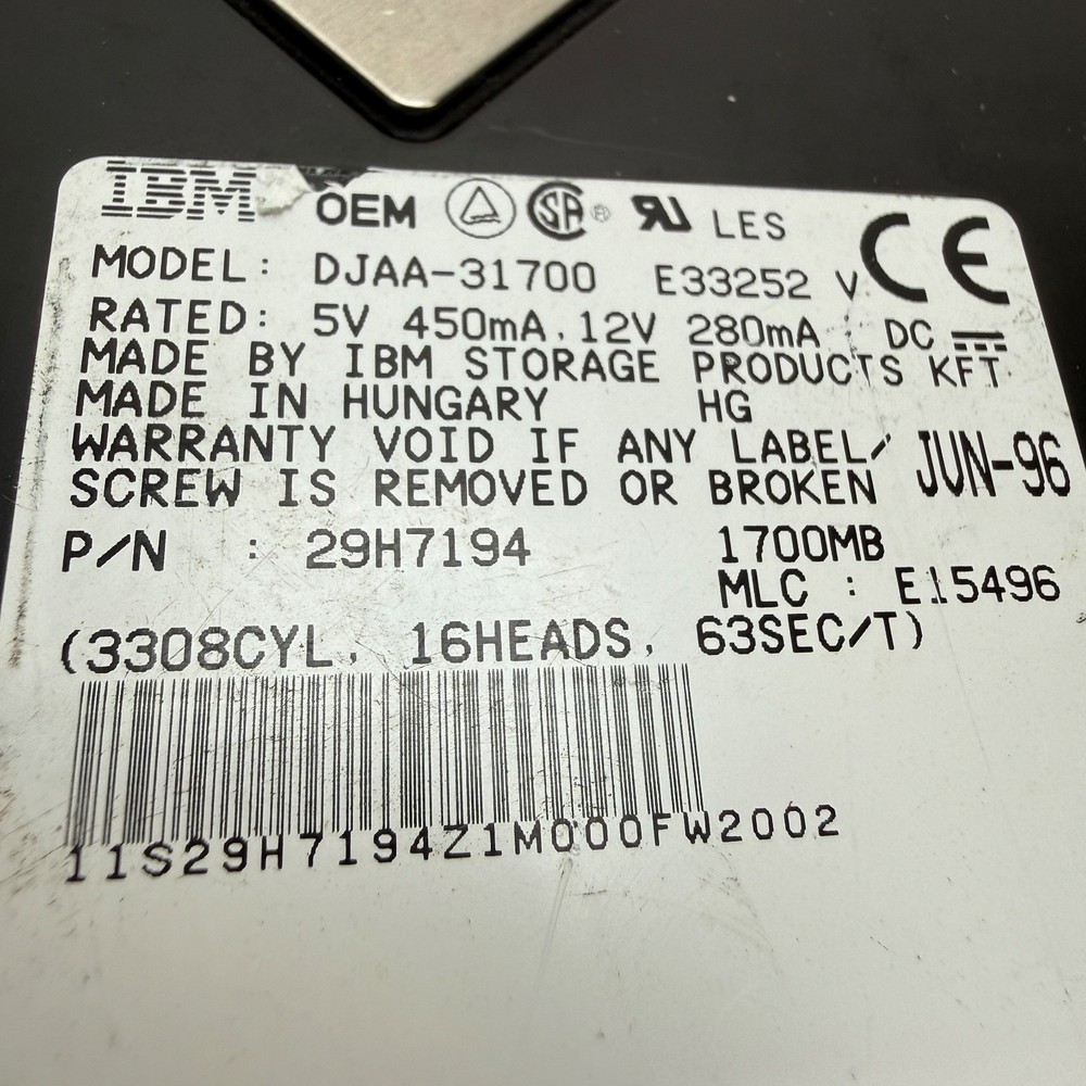 IBM Storage Products Internal Hard Drive DJAA-31700 Vintage Computing