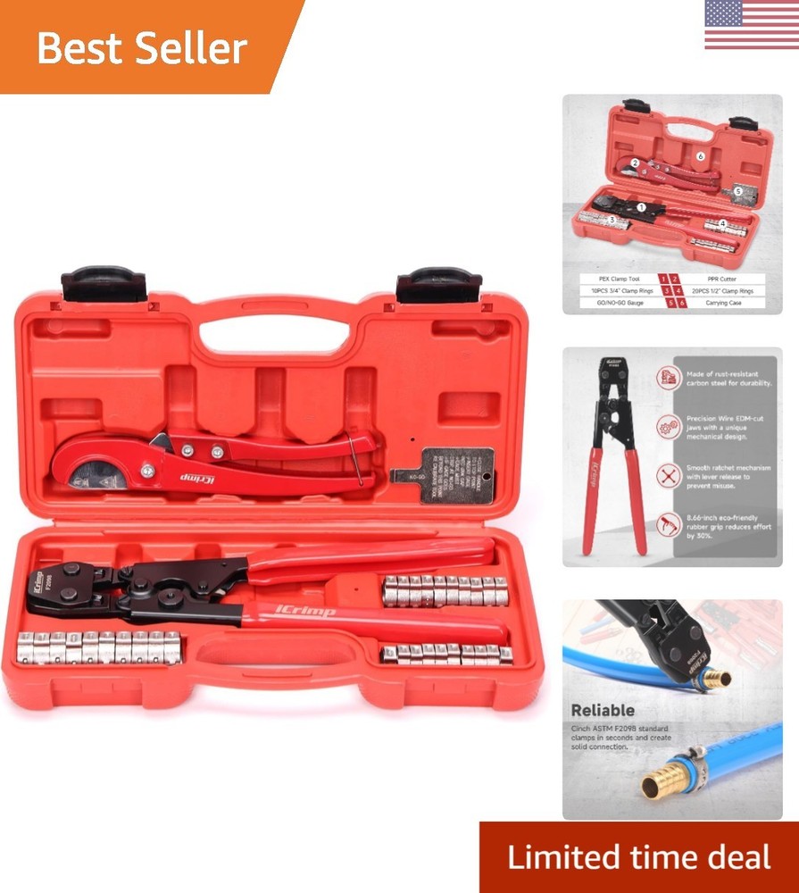 Durable iCrimp PEX Crimping Tool with Ergonomic Grip - Complete Kit For Easy Use