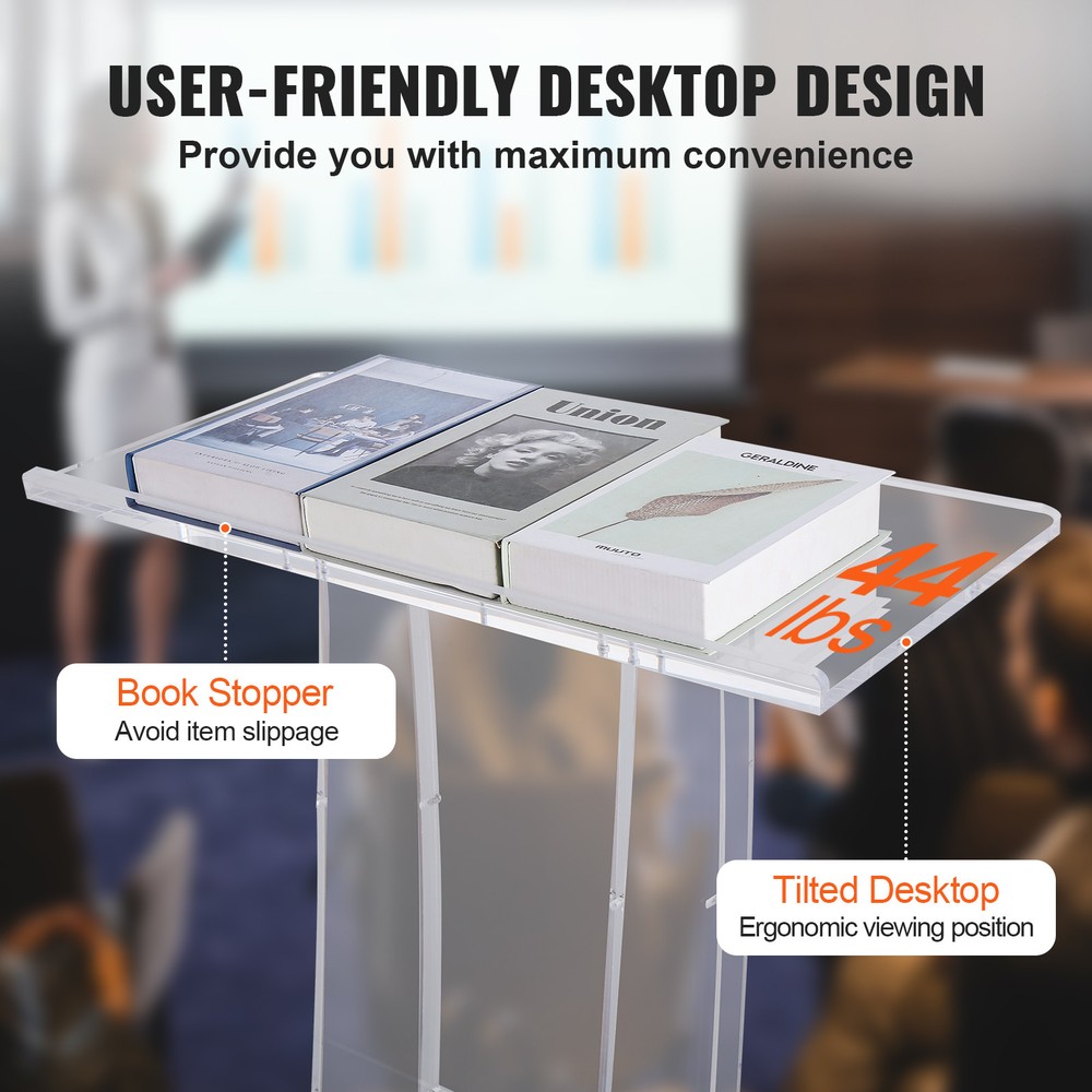 VEVOR Acrylic Podium 47" Acrylic Podium Stand Reading Surface Storage Shelf