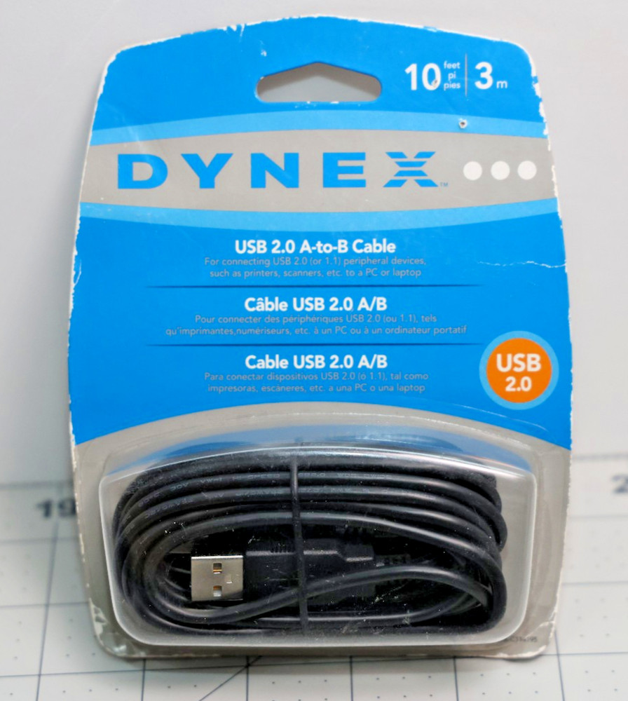 Long 10ft USB 2.0 to USB A Peripheral Cable Printer, External Drive Scanner Gun