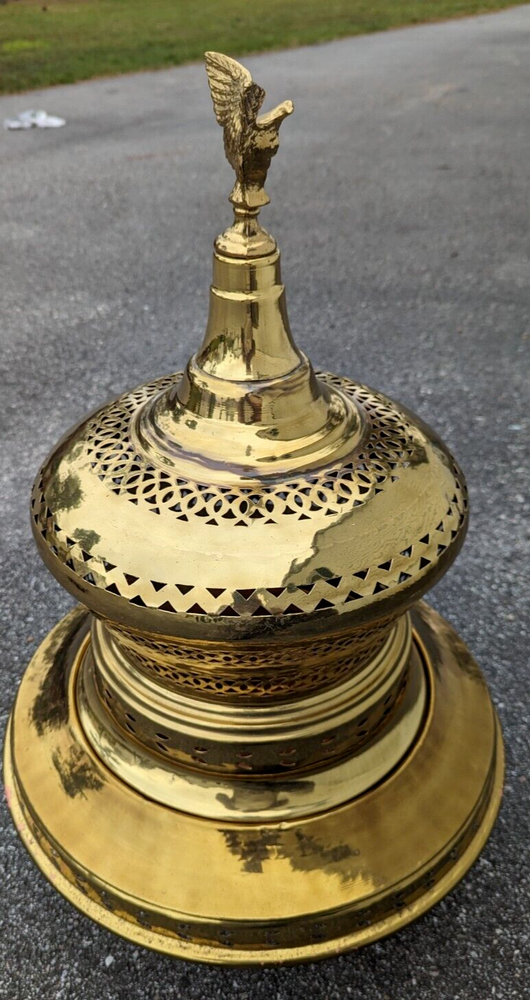 Middle Eastern Turkish Brass & Copper Incense Burner Brazier Warmer Eagle Top