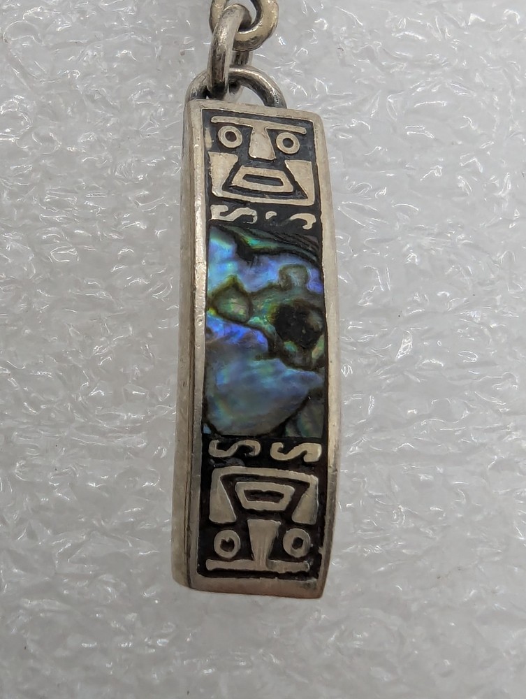 Vintage Ethnic Sterling Silver 925 Abalone Post Dangle Earrings
