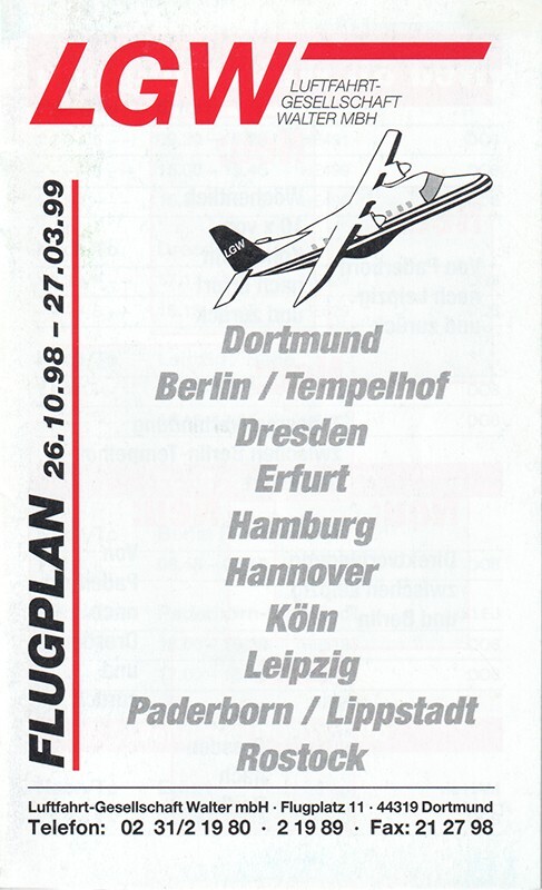LGW Luftfahrt Gesellschaft Walter timetable 1998/10/26
